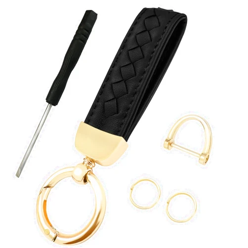 fengchen Luxury Leather Car Keychain, Handcrafted Braided Keychain Accessories with Zinc Alloy D-Ring and 360 Degree Rotation