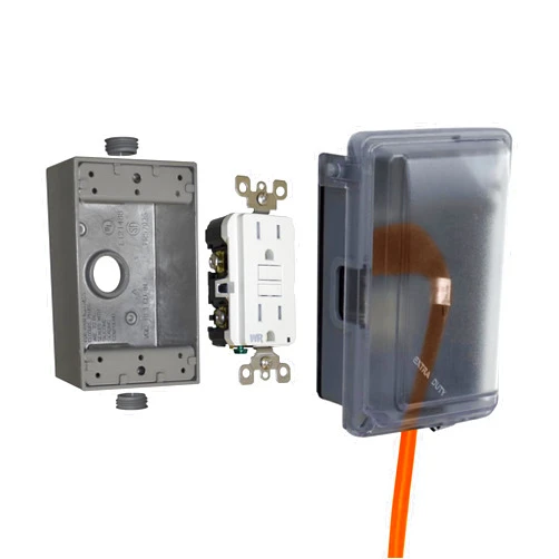 Sigma Electric SIGMA ENGINEERED SOLUTIONS 16801 Non-Metallic Weatherproof Outdoor Electrical Outlet Kit w/Extra Duty Cover, Box and 15 Amp GFCI Receptacle, IN-USE, Clear/Gray, 1 Gang, Lockable with Patented Hinge