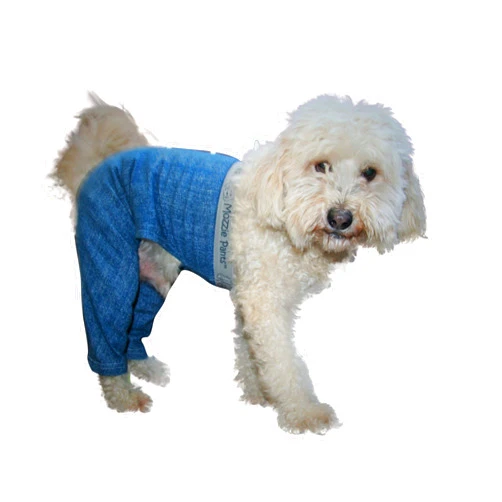 Mozzie Pants Walking Dog Pants, E-Collar Alternative, Dog Pajamas, Medium Dog, Blue