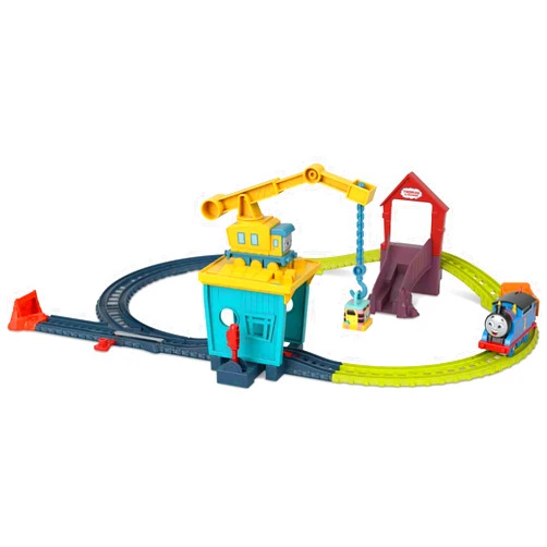 Thomas & Friends Motorized Toy Train Set Fix 'em Up Friends with Carly the Crane, Sandy the Rail Speeder & Thomas for Preschool Kids Ages 3+ Years ​