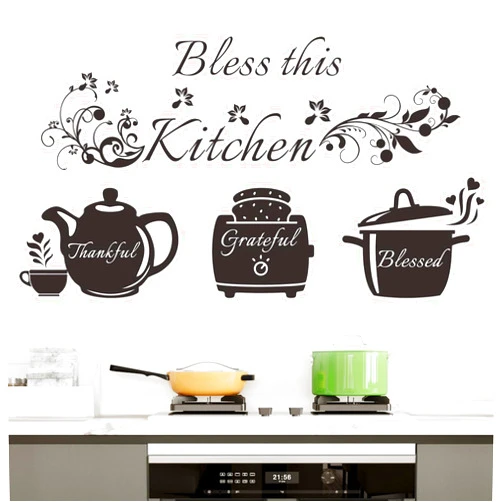 Rotumaty Kitchen Quote Wall Stickers Bless This Kitchen Wall Decals Grateful Thankful Blessed Kitchen Wall Decor Kitchen Utensils Wall Art Wall Decorations for Kitchen Dining Room Home