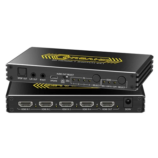 CORSAHD 4K@120Hz HDMI 2.1 Switch 4 in 1 Out with Audio Extractor,48Gbps,HDCP 2.3,HDR 10+,ARC,VRR,ALLM,CEC,IR Remote,Optical SPDIF 5.1Ch,AUX L/R 3.5mm 2.1Ch,HDMI Switcher 4x1,4 Port HDMI Selector