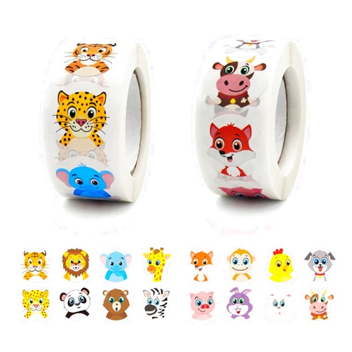 EIVOUR 1000 PCS Round Animal Stickers for Kids,1 Inch Animal Reward Stickers in 16 Patterns,Teacher Supplies for Classroom,Toddler Stickers for Kids,2 Rolls Motivational Stickers for Decoration Favors