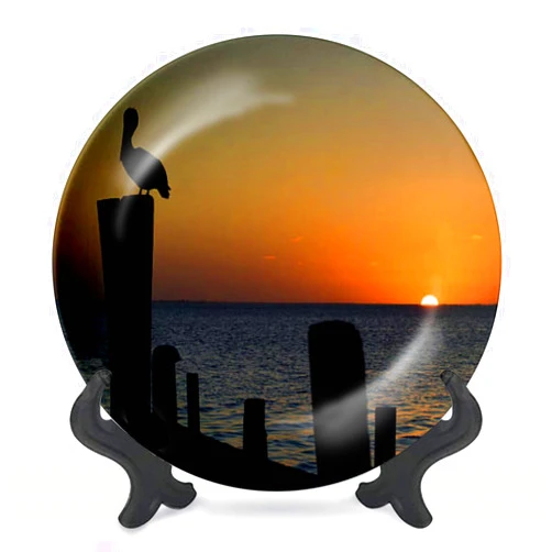 DISAOODANK Decorative Plates South Padre Island Texas Sunset Perched Pier Wall Decor Ceramic Ornament with Display Stand and Hook Up for Festival, Parties, Wedding 8