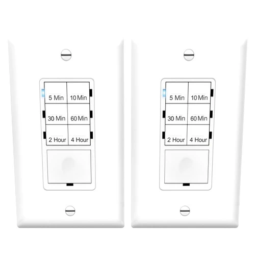 ENERLITES 4-Hour Countdown Timer Switch, 5-10-30-60 Min, 2-4 Hour, for Bathroom Fans, Lights, 120VAC Neutral Wire Required, UL Listed, HET06-W-2PCS, White, 2 Pack