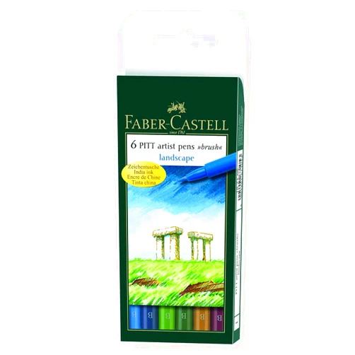 Faber-Castell Faber-Castel Faber-Castell FC167105 Pitt Artist Color Brush Wallet Set (6 Pack), Landscape, Assorted