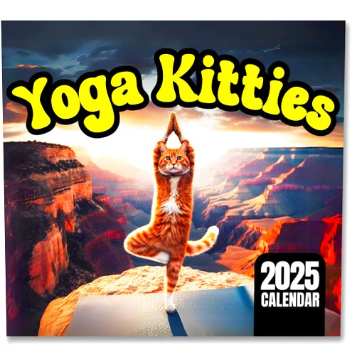 LOOKIN’ FRIDAY Yoga Kitties Wall Calendar 2025 | Funny Cat Themed Gifts For Cat Lovers Featuring Cats Doing Yoga in Beautiful Places