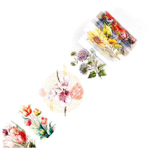 MiyouLuna Precut Holographic PET Tape, Floral Designs for Scrapbooking, Journaling, Junk Journal Supplies & Ephemera Crafting