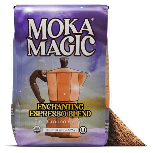 Moka Magic Organic Fine Ground Coffee | Enchanting Espresso Blend | Perfect Espresso for Moka Pots | 100% Arabica | 32 oz