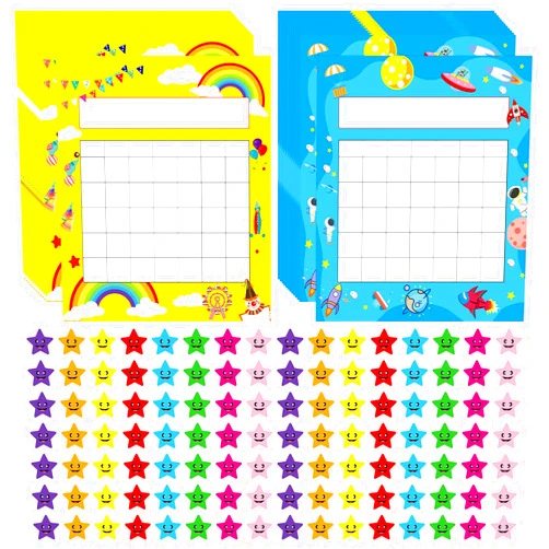 Yoklili Pack of 64 Incentive Chart, Yoklili Colorful Rainbow & Space Theme Desk Incentive Pad for Classroom Teachers Students, Includes 1600 Star Stickers