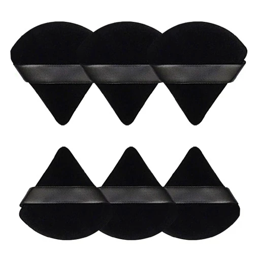 Pimoys 6 Pieces Powder Puff Face Soft Triangle Makeup Puff for Loose Powder Mineral Powder Body Powder Velour Cosmetic Foundation Blender Sponge Beauty Makeup Tools(Black)