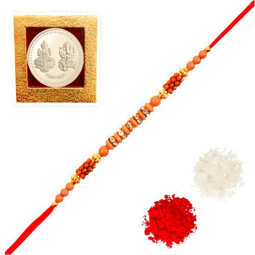 Amba Handicraft Set of 1 Design Rakhi Thread, Rakhi for Brother, Raksha Bandha Gift for Your Brother, Rakhi Bracelet for Loving Sibling, Father, Bhabhi, Bhaiya with Roli Chawal