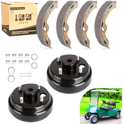 10L0L Golf Cart Brake Drum & Brake Shoes Kit for EZGO TXT 1996-Up Electric Golf Carts, Rear Brake Hub Drum Maintenance & Repair Kit, Replace OEM# 19186G1 70794G01 70795G01 27943G01 27945G01