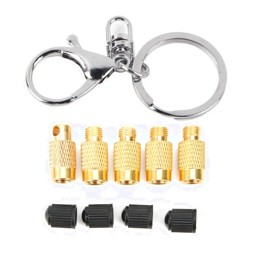 Qiilu Tire Pressure Deflator, 4‑in‑1 Copper Tire Deflator Portable Tyre Deflation Valve Tools for Offroad Vehicles with Valve Caps Keychain