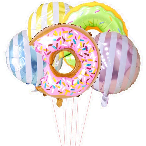 HADEEONG 6PCS Big Donut Foil Balloons Large Mylar Doughnut Balloons for Birthday Party Wedding Decoration Baby Shower Donut Time