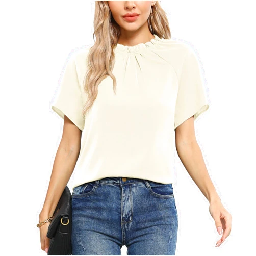 CZYINXIAN Women's Casual Short Sleeve Mock Neck Blouses Elegant Business Work Top Shirt