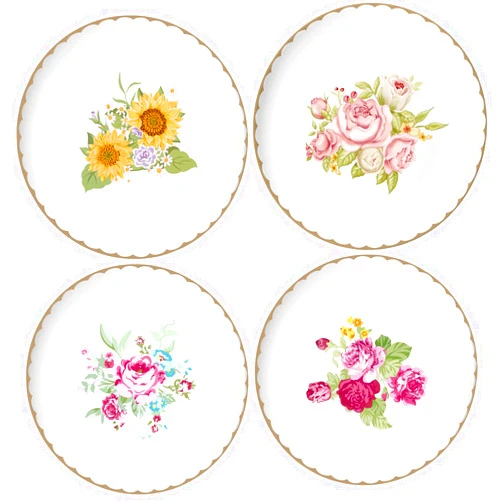 Bicuzat Vintage Floral Flowers Pattern Ceramic Salad Plates, Pasta Plates, Fruit Plates, Appetizer Plates, Dessert Dishes,Dinner Plates, Holiday Plates, Set of 4