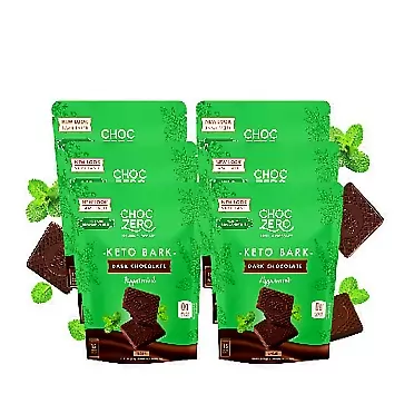 ChocZero's Dark Chocolate Peppermint Keto Bark. Sugar Free, Low Carb. No Sugar Alcohols. (6 bags, 6oz per bag) Peppermint Crunch (6 Bags)