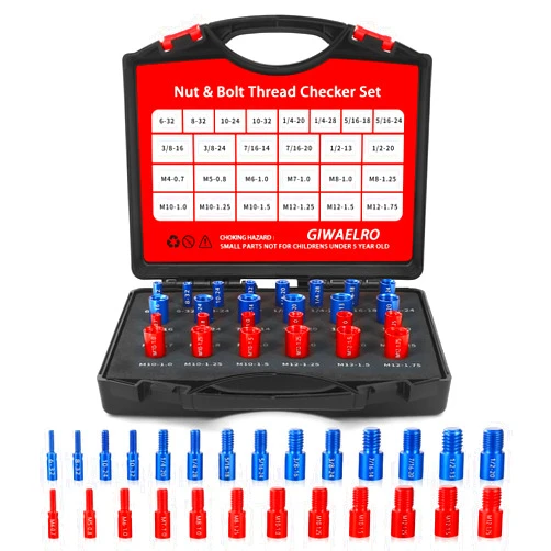 Giwaelro Nut and Bolt Thread Checker - 26 PCS Nut and Bolt Gauges Individually Housed in Case (14 Inch & 12 Metric) Specially Suitable for Size Check on Tricky and Narrow Area