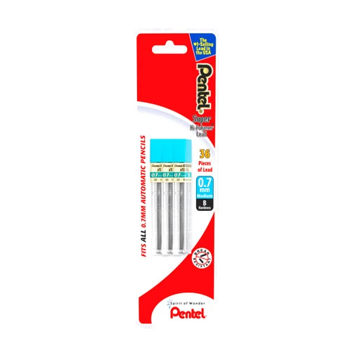 Pentel® Super Hi-Polymer® Lead Refills, Medium Point, 0.7 mm, B Hardness, Pack Of 36 Refills