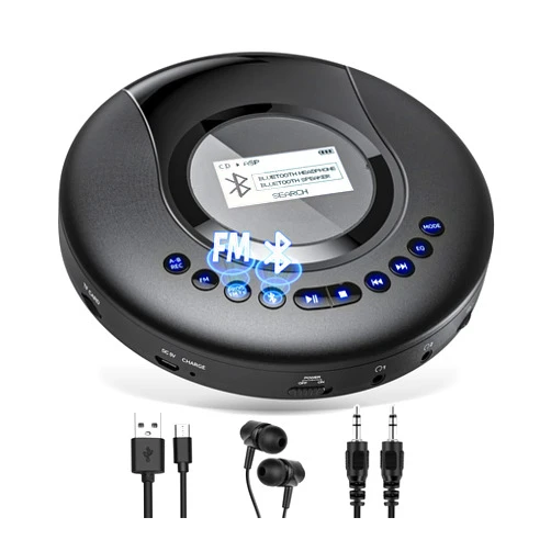 Arafuna CD Player Portable ARAFUNA, Portable CD Player Bluetooth with FM Radio, 2000mAh Rechargeable CD Player for Car with LCD Screen, Anti Shock Protection Walkman CD Player with Headphone, AUX Cable