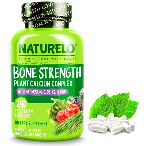 NATURELO Calcium Supplement - with Vitamin C, Vitamin D3, K2, and Calcium Magnesium Zinc for Bone Strength with Calcium 600mg - Plant-Based, 240 Vegetarian Capsules, Non-GMO, Soy & Gluten-Free