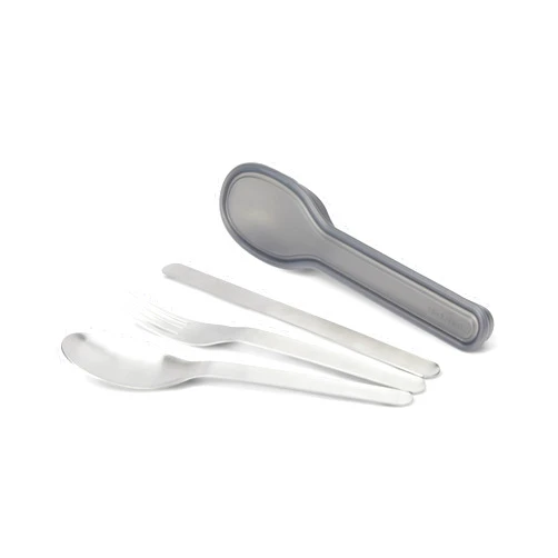 BLACK + BLUM Nesting Cutlery Set 3 Piece Stainless Steel Compact Travel Cutlery Set (Knife, Fork, and Spoon) Portable Tableware with Snap Shut Case, Silver