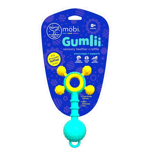 MÖBI Mobi Gumlii Sensory Teether Toy - Rattle Baby Teething Toy, Food Grade Silicone Newborn Baby Sensory Teether, BPA and Phthalate Free - for 0-6 Months Newborns