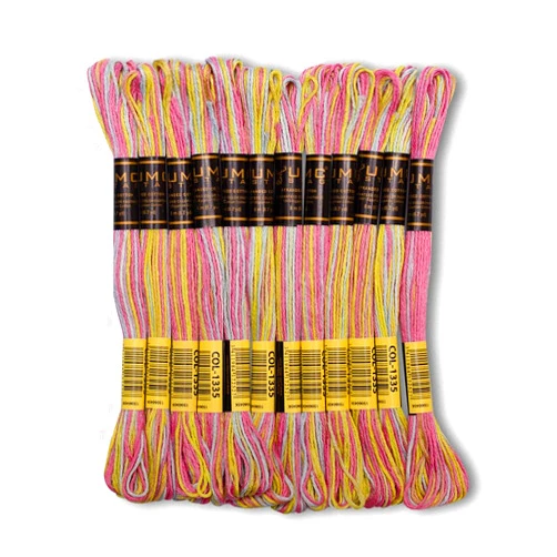 UMC STAG Pack of 12 Premium Embroidery Thread | 100% Egyptian Cotton Premium Skeins | Cross Stitch Embroidery Floss | Oeko TEX Certified | Ideal for Arts & Crafts (Pastel Rainbow Variegated 1335)
