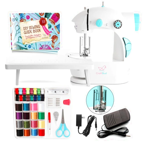 CraftBud Mini Sewing Machine for Beginners, 48-Piece Portable Sewing Machine, Dual Speed Small Sewing Machine, Adults and Kids Sewing Machine, Travel Beginner Sewing Machines with Sewing Kit and Book, Blue
