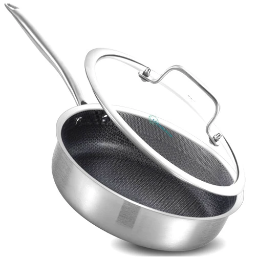 LOLYKITCH 10 Inch Hybrid Stainless Steel Non-Stick Sauté Pan,Skillet,Induction Deep Frying Pan,Dishwasher and Oven Safe,Riveted Handle.