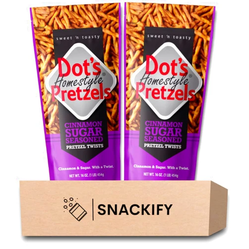 SNACKIFY Dot's Pretzels Cinnamon Sugar Pretzel Twists | 2, 16 oz Bags | Bundled by SNACKIFY