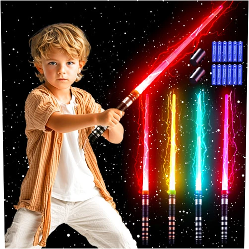 SANCO Light Up Sabers for Kids - 4 Packs Bright Sword, 7 Colors LED Retractable Light Up Swords with FX Sound, Glow in The Dark Toys Christmas Favors Birthday Gifts for Boys & Girls