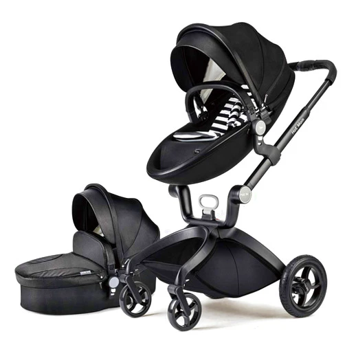 Hot Mom Baby Stroller: Stylish Carriage with Adjustable Seat and Shock Absorption, High Landscape and Fashional Pram Stroller F22 Black