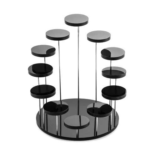 QWORK Round Acrylic Products Display Riser Stands, 12 Tier Jewelry Display Stands for Rings Earrings,Mini Figurines, Black