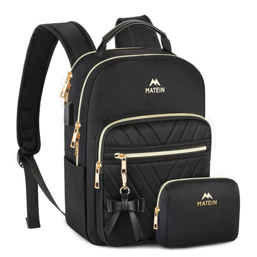 MATEIN Mini Backpack for Women, Waterproof Stylish Daypack Purse Shoulder Bag with USB Charging Port, Lightweight Small Casual Daily Travel Backpack, Lady Girls Gifts for Work School, 2pcs Sets, Black