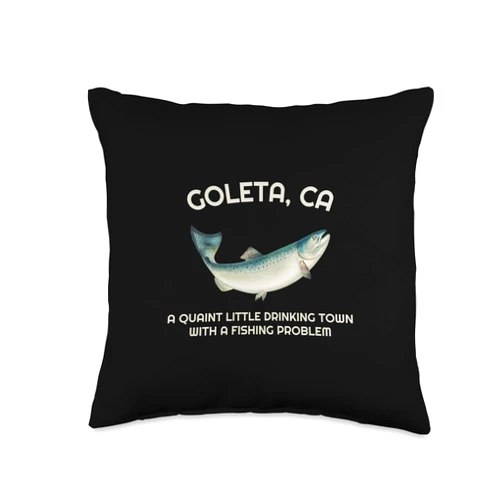 California Coho Silver Salmon Fisherman Quaint Little Drinking Town Fishing Problem Goleta CA Throw Pillow, 16x16, Multicolor