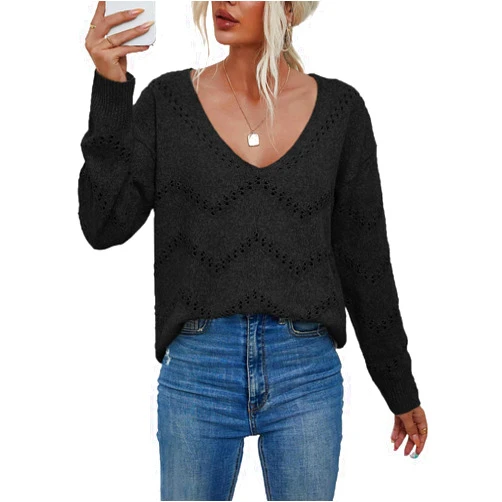 EVALESS Women's Crochet Sweater Top Hollow Out Long Sleeve Pullover Tops Fall Outfits Fashion 2024