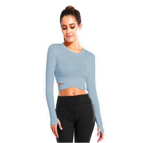 DREAM SLIM Short Sleeve Crop Tops for Women Tummy Cross Fitted Yoga Running Shirts Gym Workout Cropped Tank Tops