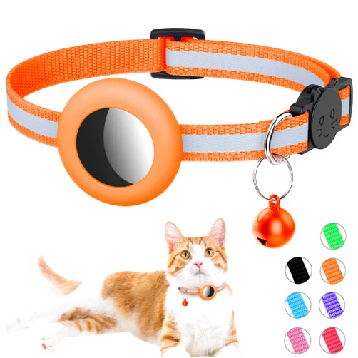 Simket AirTag Cat Collar, Reflective Air Tag Cat Collar with Bell and Prefect Size Waterproof Airtag Holder Compatible with Apple Airtag, Cat Airtag Collar with Breakaway Safety Buckle for Kitten Puppy