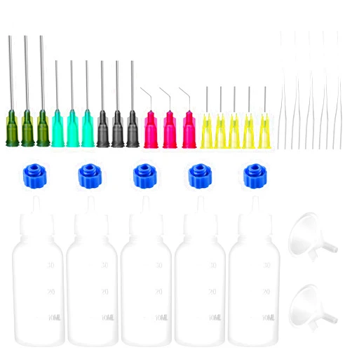 Ehoycq 30ml Glue Precision Tip Applicator Bottle,Needle Tip Squeeze Bottle with 14ga 16ga 18ga 20ga 25ga Blunt Needle Oiler and Storage Caps