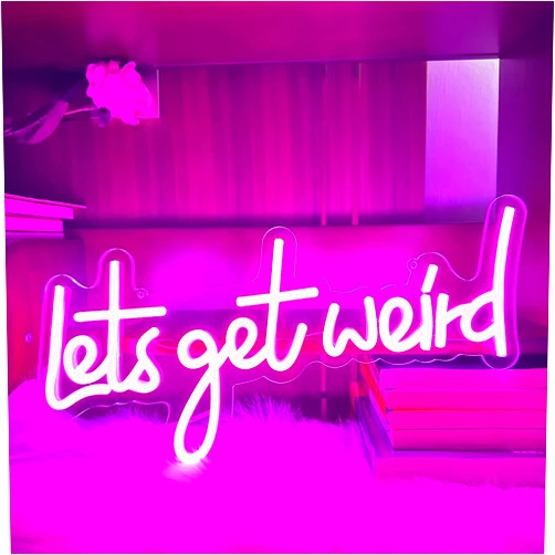 HFHungkeong Let's Get Weird Neon Sign with USB Charging Port and Dimmable Switch,Hanging Pink Neon Signs Night Lamps for Wall Background Room Aesthetic Decor, 16x8 in