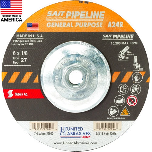 United Abrasives-SAIT 22046 A24R General Purpose Pipeline Wheel (Type 27 Depressed Center) 6