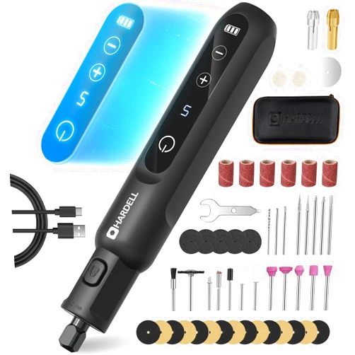 HARDELL Mini Cordless Rotary Tool, Cordless Rotary Tool Kit with LED Light and 52pcs Accessories, 4V Speed Memory Rotary Tool for Sanding, Polishing, Drilling, Sharpening, Engraving, DIY Crafts