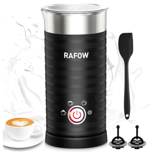 Rafow 4 In 1 Electric Milk Frother Steamer - Hot and Cold Coffee Foam Froth Maker 350ml/12oz, Automatic Milk Warmer Foamer for Latte, Cappuccinos, Macchiato, Chocolate