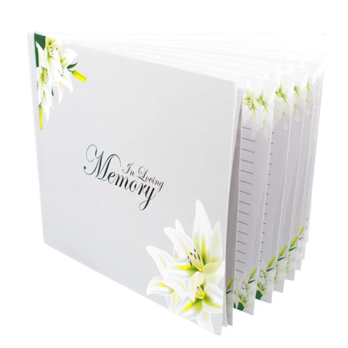 Customoffi Funeral Guest Book Hardcover Memorial Guest Book White Classic and Elegant with 15 Sheets for Names and Messages Funeral Registry (Flower Design)