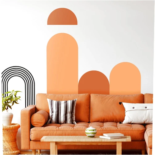 Chinco 5 Sheets Arch Wall Decal Orange Terracotta Decor Abstract Boho Wall Paper Black Half Arch Murals Modern Geometric Murals Painted Removable Peel Stick Stickers for Living Room Bedroom Office