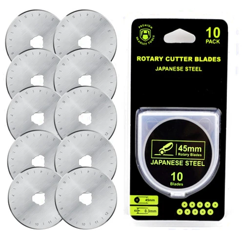 HEADLEY TOOLS 45mm Rotary Cutter Blades 10 Pack Fits Olfa, Fiskars, Replacement Rotary Blade for Arts Crafts Quilting Scrapbooking Sewing, Sharp and Durable