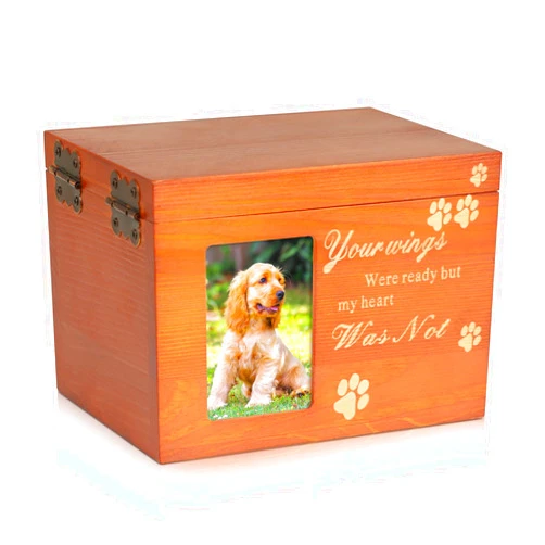 PUPIHOM Memorial Pet Urns for Dog or Cat Ashes Medium, Large Wooden Funeral Urn for Pet with Photo Frame, Memorial pet urns for Dogs Ashes with Black Flannel as Lining, Loss Pet Memorial (Brown)