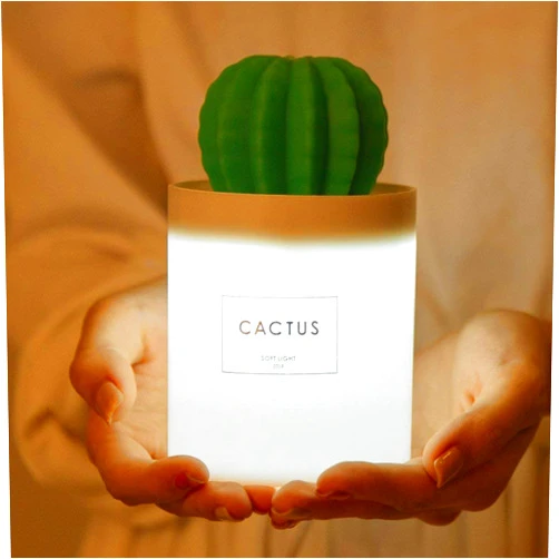 AmuseNd USB Cool Mist Humidifier with Night Light Mini Size Cactus Humidifier for Bedroom Home Room Office Car 280ml 50ml/h with Timed auto shutdown
